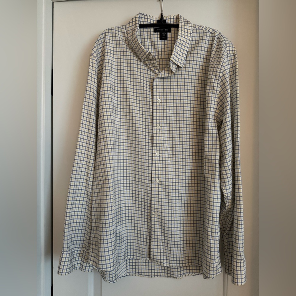Porter + Ash Men's Yellow/Blue/White Checkered Long Sleeve Button Up